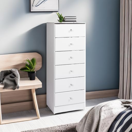 White 6 Drawer Tall Dresser I36128