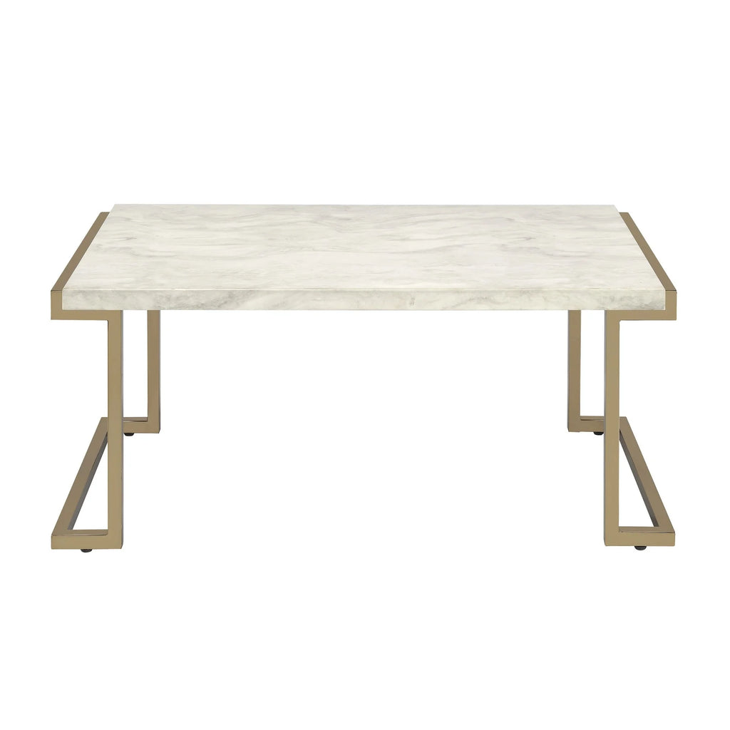 Faux Marble Champagne Sled Base Coffee Table V2243