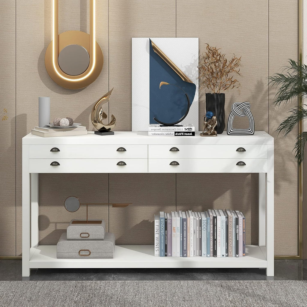 Green Wood Console Table with 2 Drawers W436