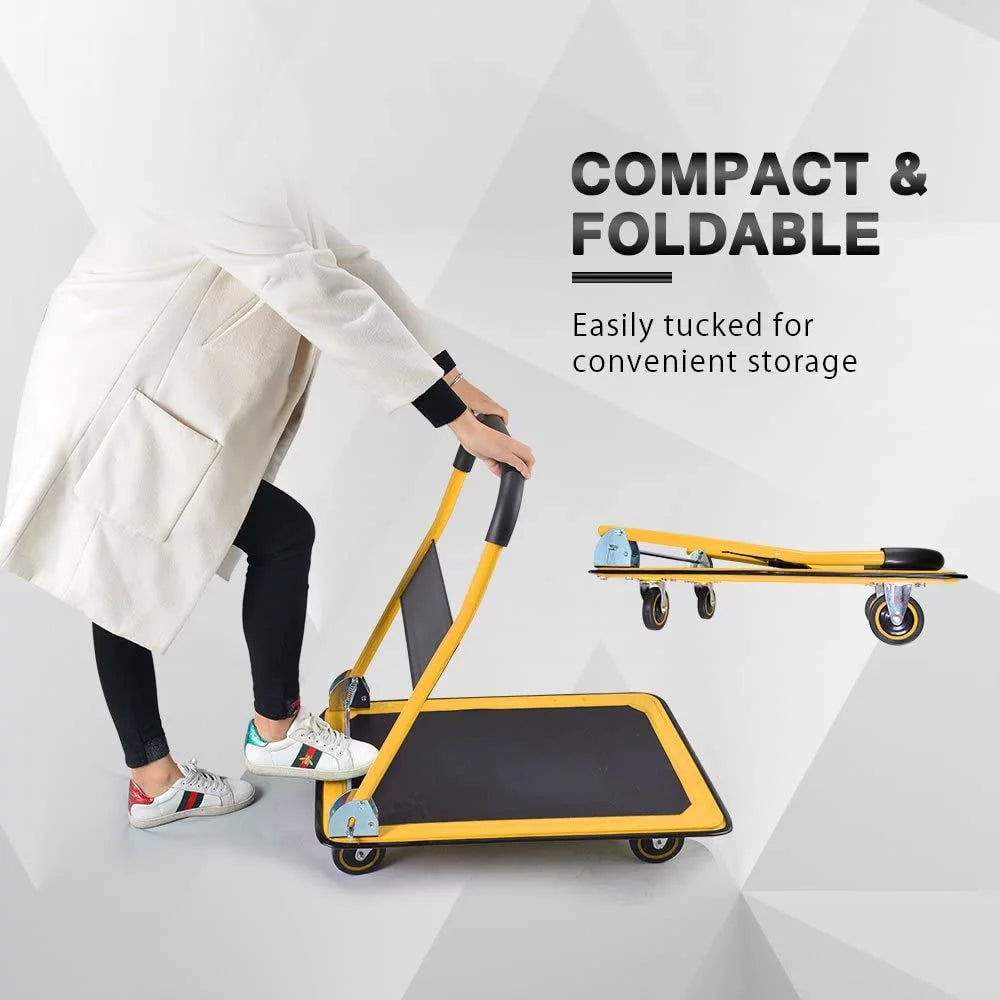 Yellow Foldable Push Cart Dolly with 360 Degree Swivel Wheels K797977