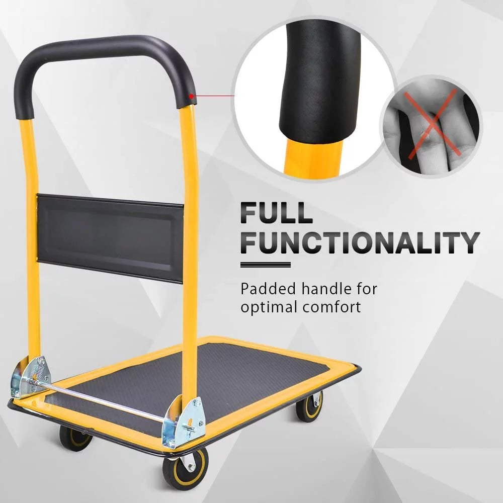Yellow Foldable Push Cart Dolly with 360 Degree Swivel Wheels K797977