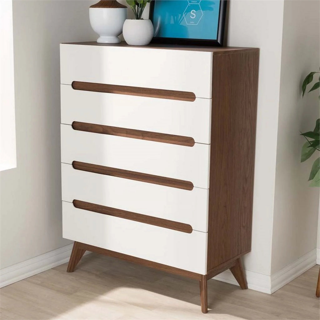 White Walnut 5 Drawer Wood Chest G32597