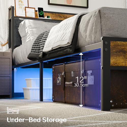 Full Bed Frame with Storage Charging Station Headboard P669971