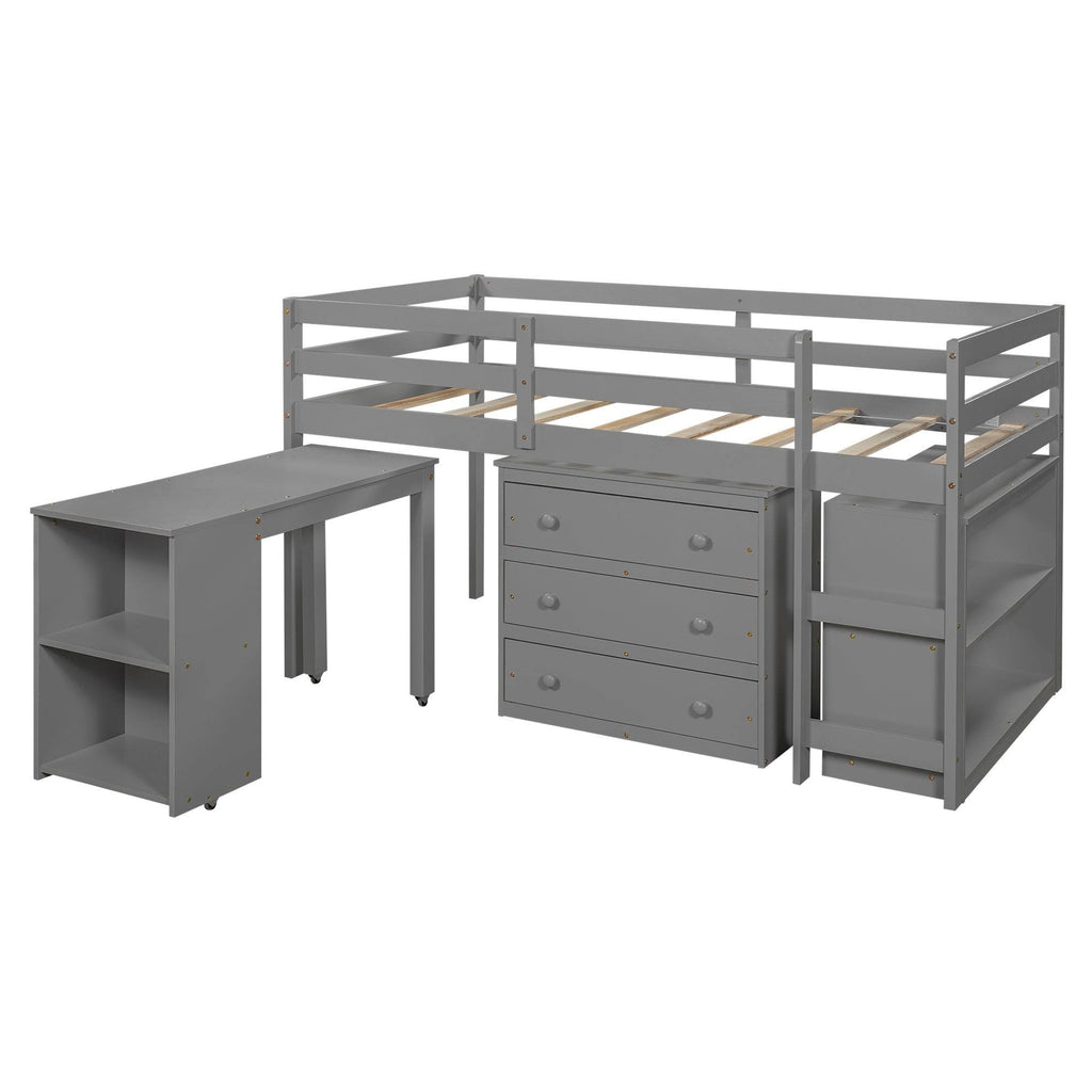 Twin Loft Bed with Cabinet and Rolling Desk K52454