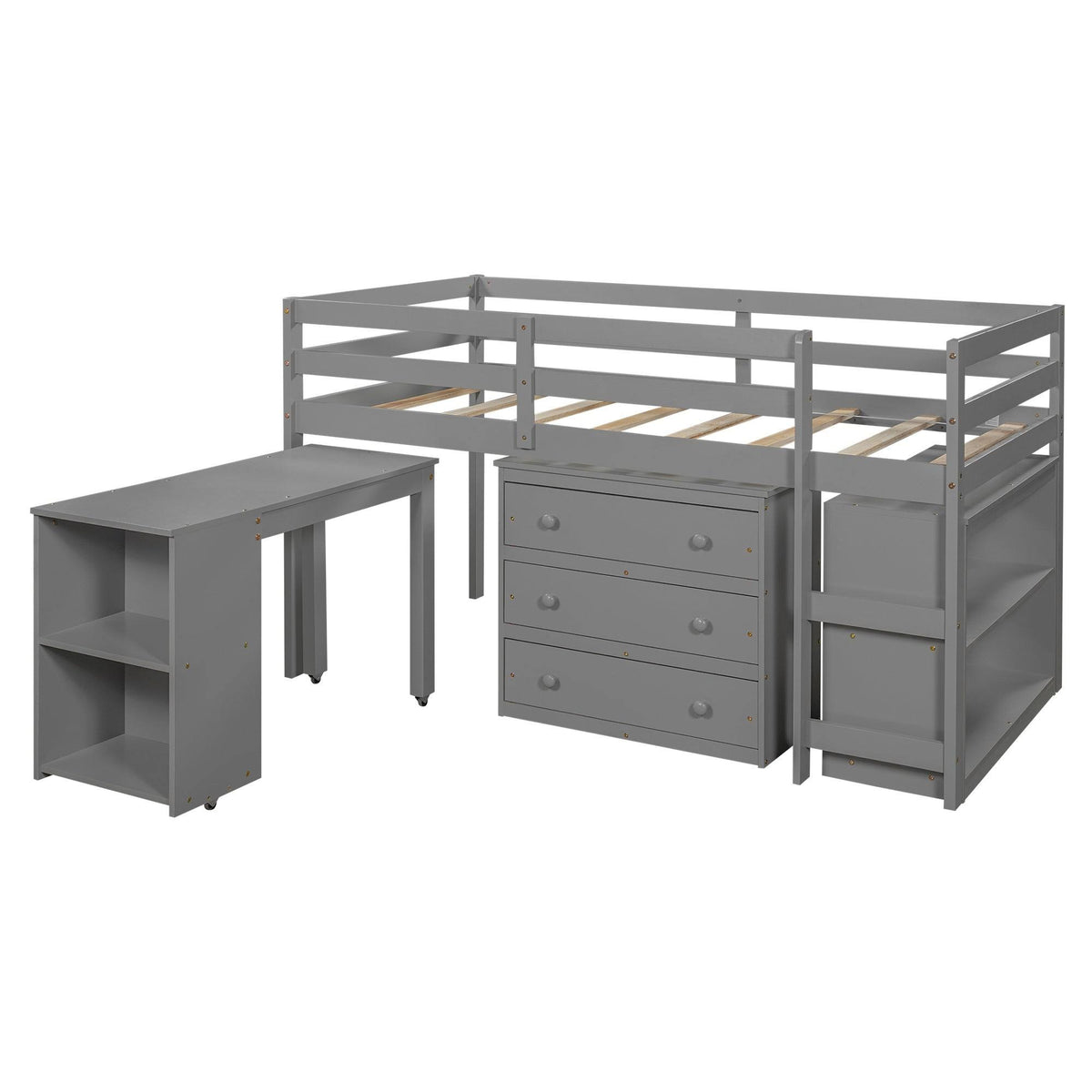 Twin Loft Bed with Cabinet and Rolling Desk K52454