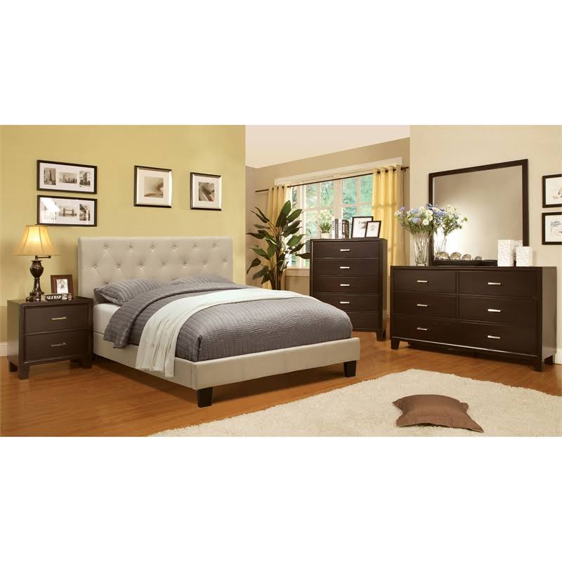 Ivory Fabric King Tufted Platform Bed O4153