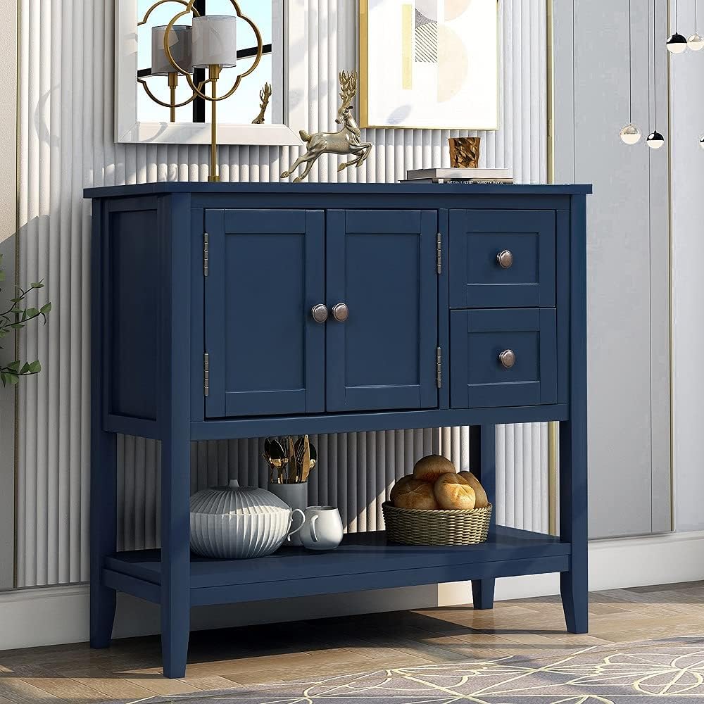 Green Wood Console Table with 2 Drawers W436
