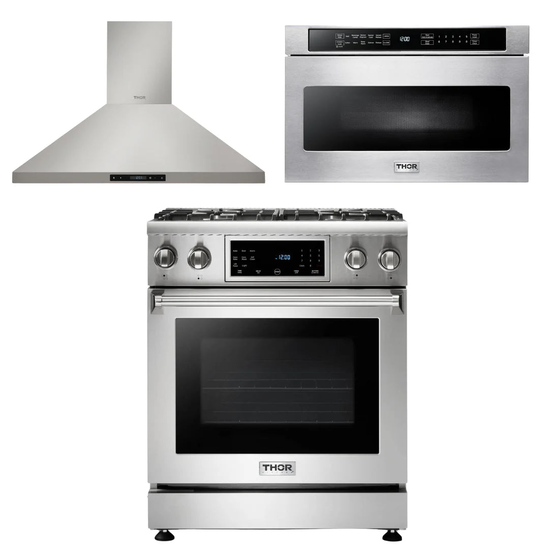 30 Gas Range, Range Hood, Microwave Y6703