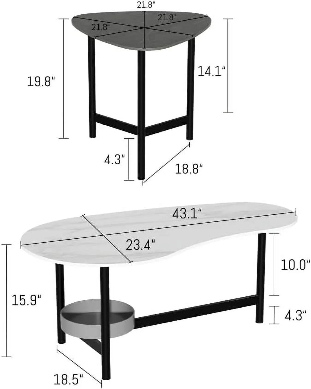 2-Piece Set Rock Plate Coffee Table with Storage Space Y744