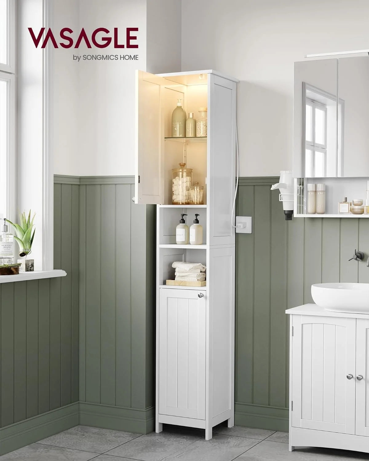 Cloud White Tall Bathroom Storage Cabinet with Adjustable Shelves L718