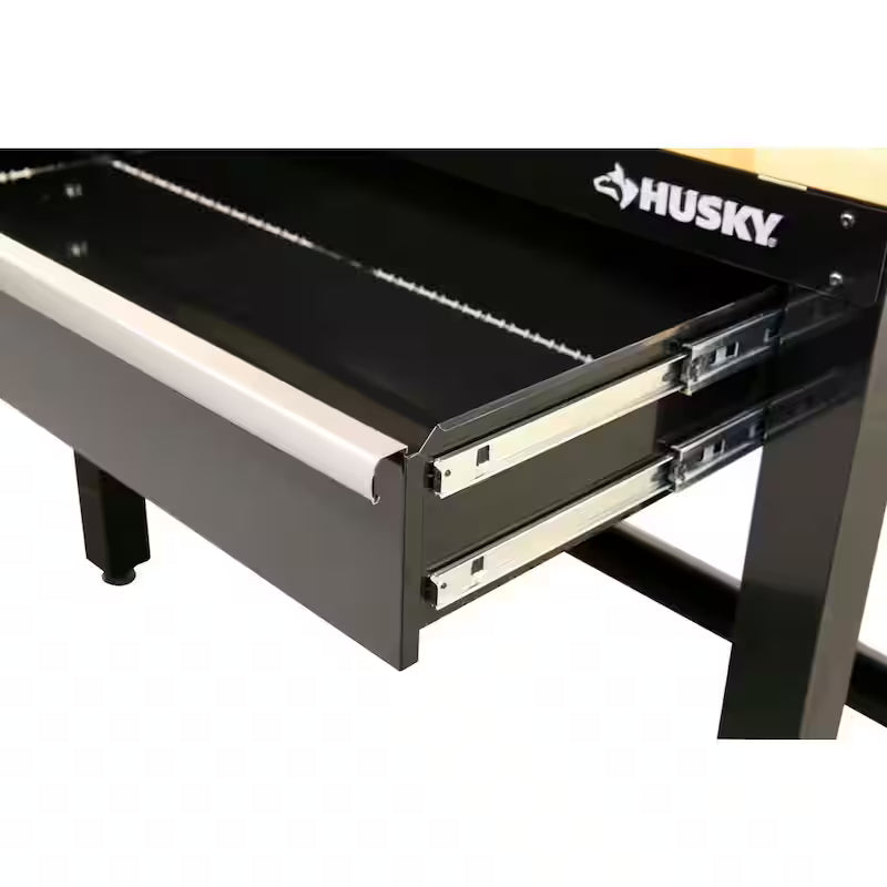 Black Solid Wood Top Workbench with Pegboard and 1 Drawer V3184