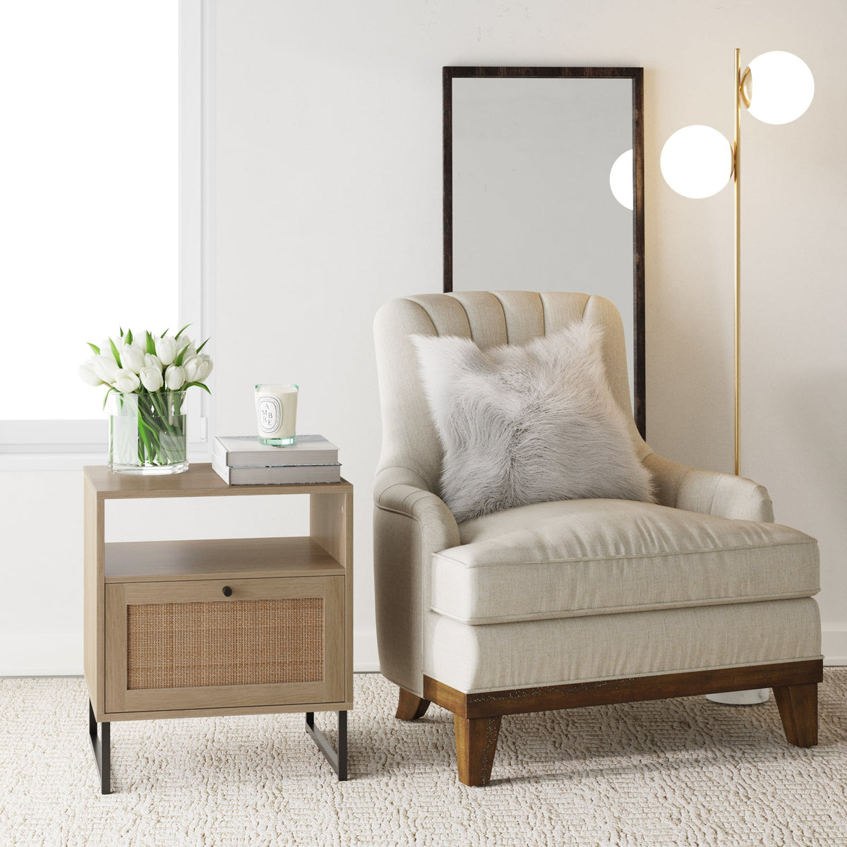 Natural Oak Wood Black Accent Storage End Table T61695