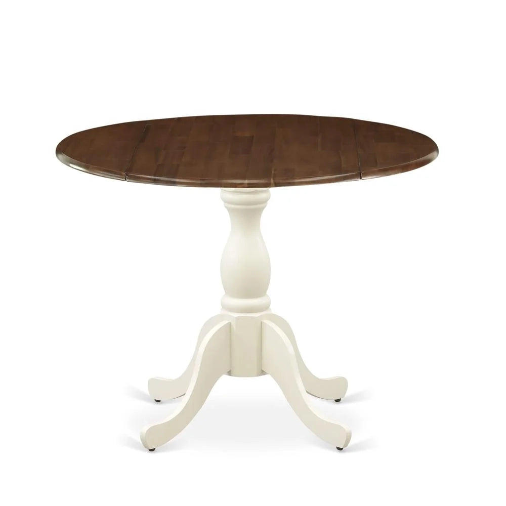 Drop Leaf Kitchen Table with Walnut Top and Linen White Pedestal Leg D183
