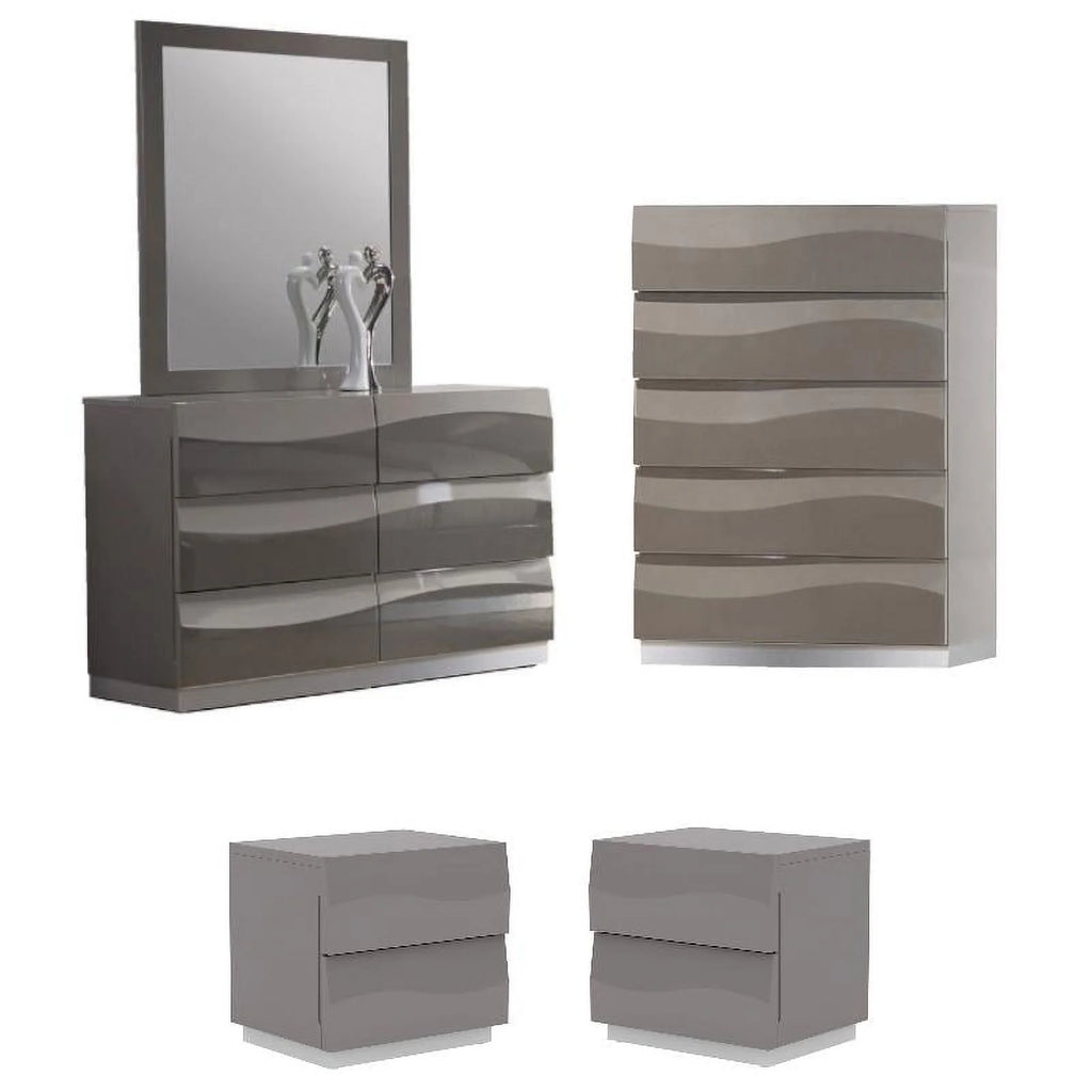 4-Piece Bedroom Set with Chest Dresser and 2 Nightstand in Gray Z892617