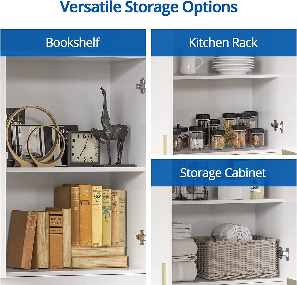 White 70" Freestanding Storage Cabinet with Doors and Adjustable Shelves N665