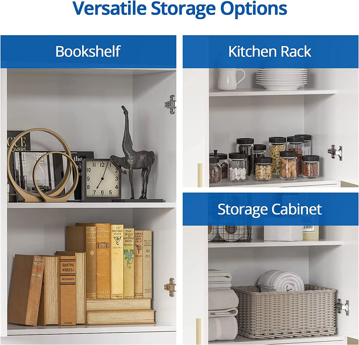 White 70" Freestanding Storage Cabinet with Doors and Adjustable Shelves N665