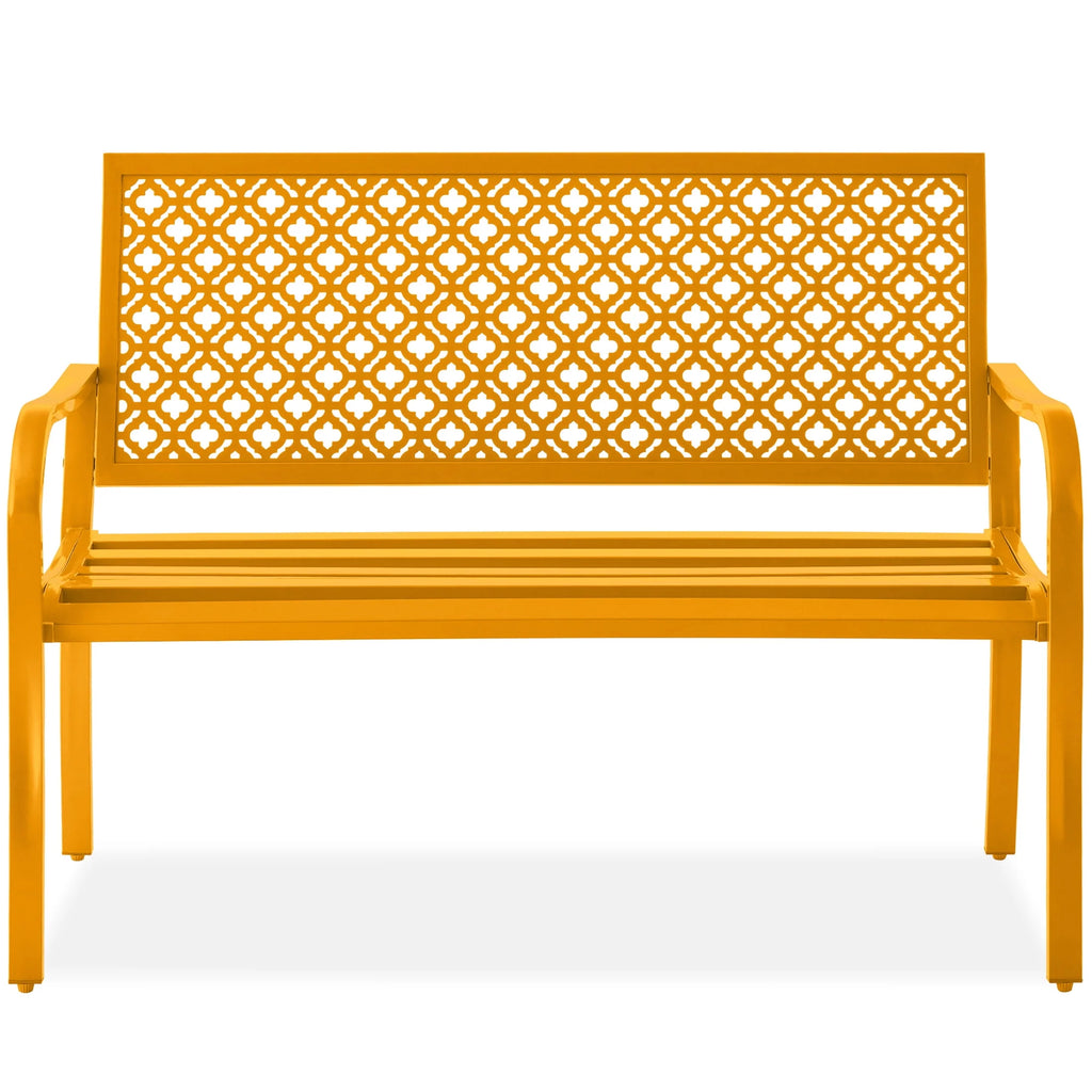 Indoor Outdoor Steel Garden Bench with Geometric Backrest O472