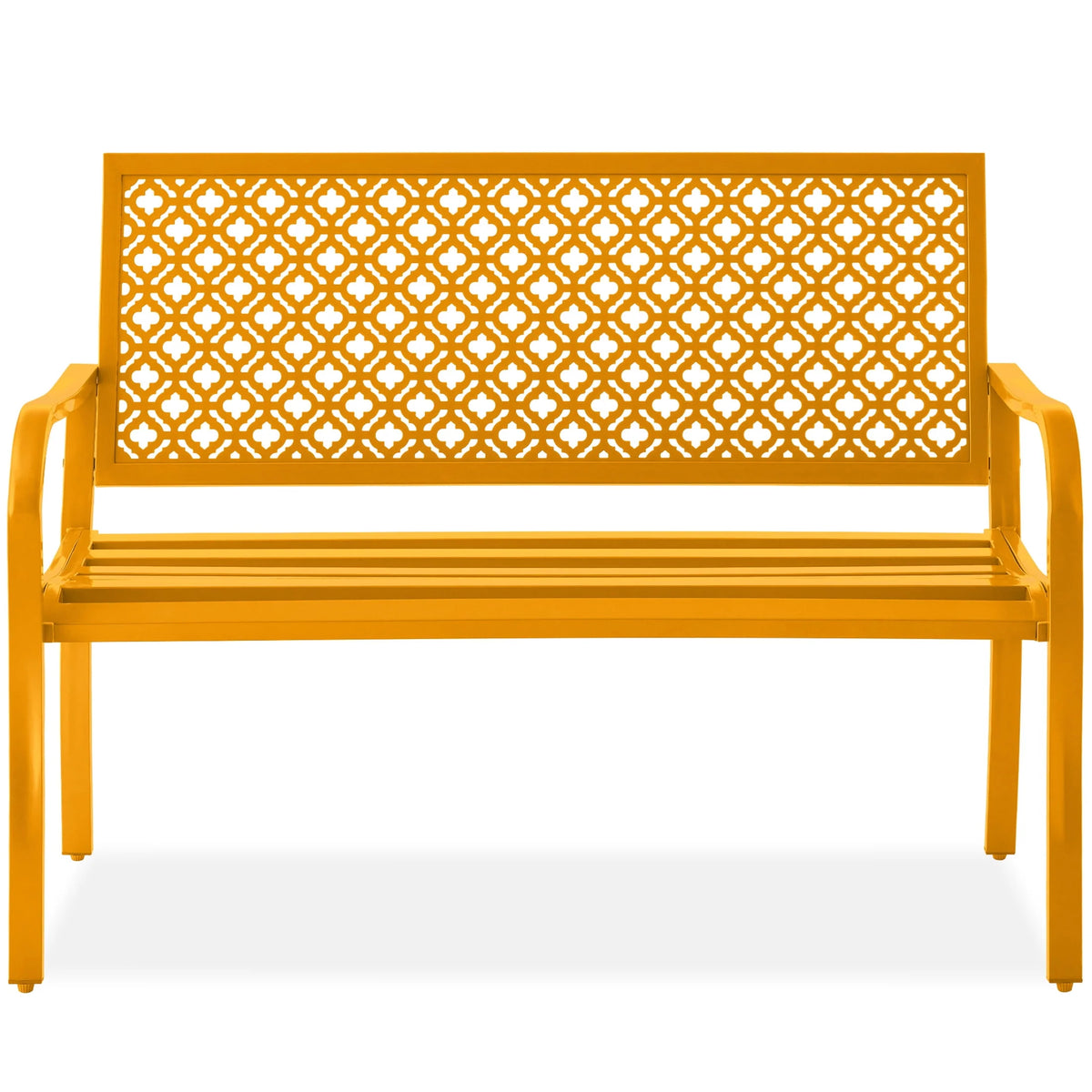 Indoor Outdoor Steel Garden Bench with Geometric Backrest O472