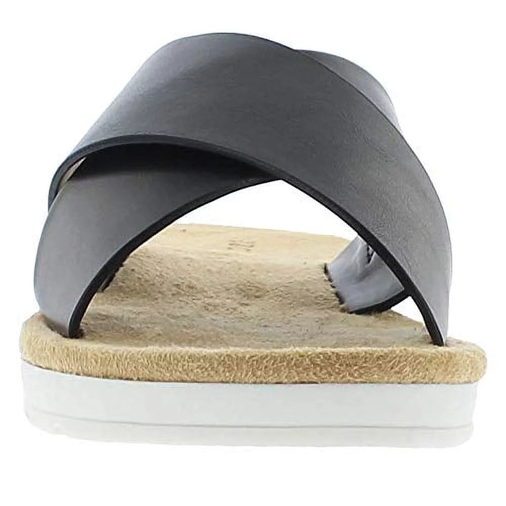 Black Leather Slip on Sandals G4868