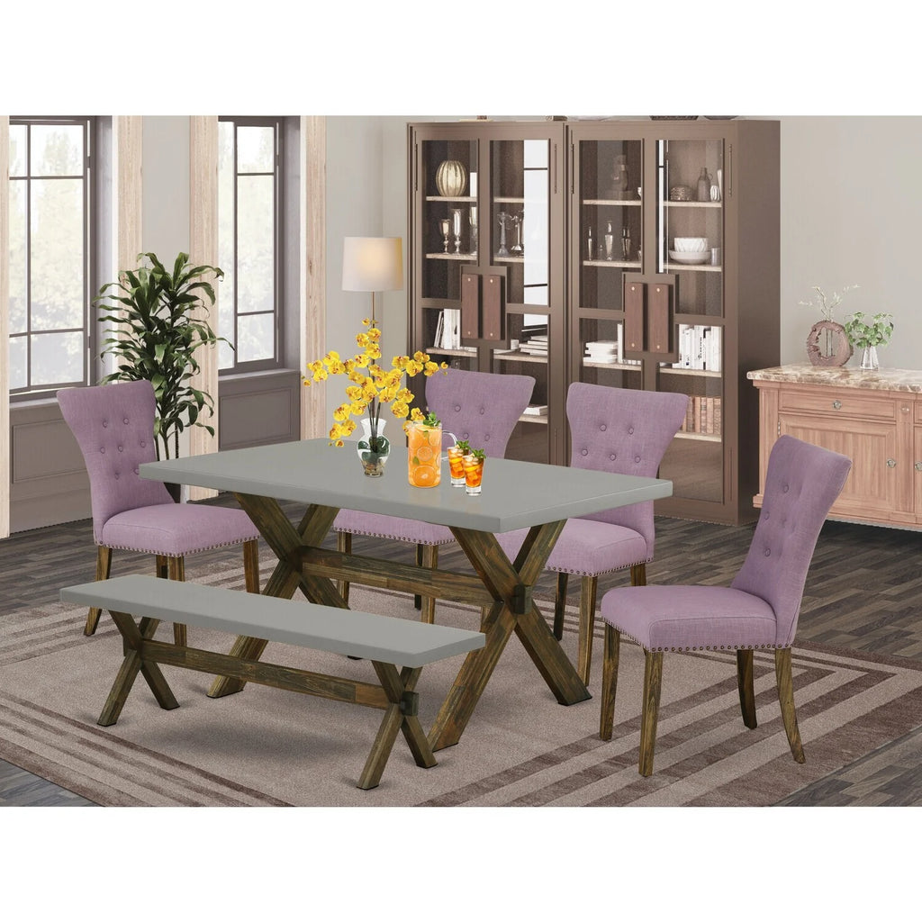 6-Pc Dining Table Set with Bench and Parson Chairs Q980