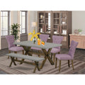6-Pc Dining Table Set with Bench and Parson Chairs Q980