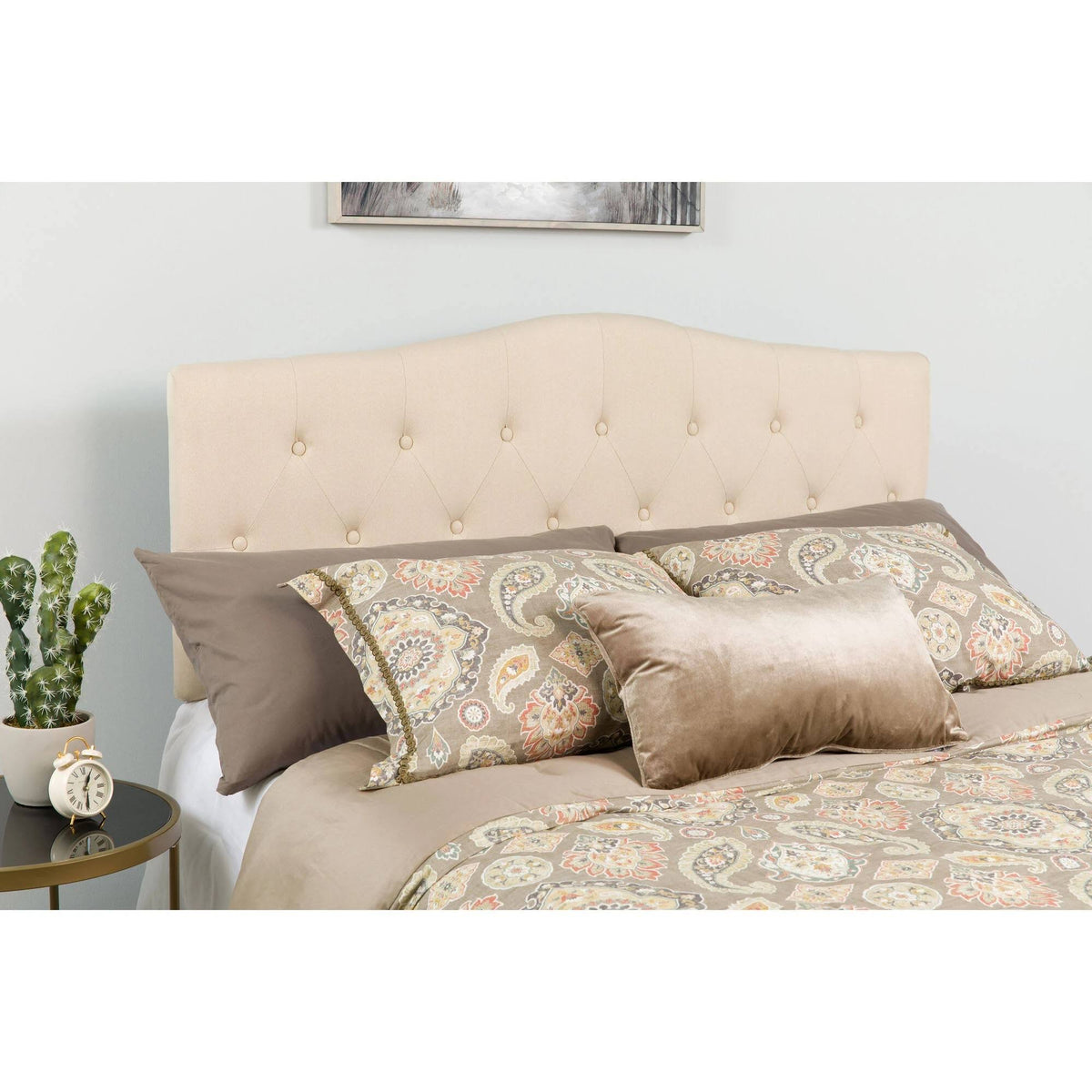 Beige Fabric Queen Size Upholstered Headboard R97523