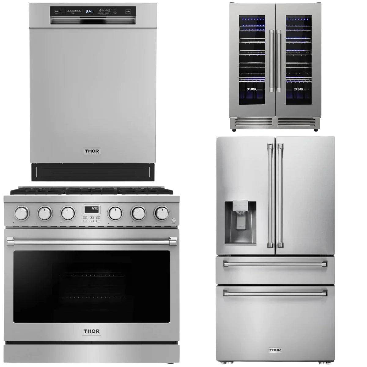 36 Gas Range, Refrigerator, Dishwasher and Wine Cooler E386828