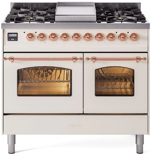 Antique White Copper Trim Dual Fuel Natural Gas Range D136