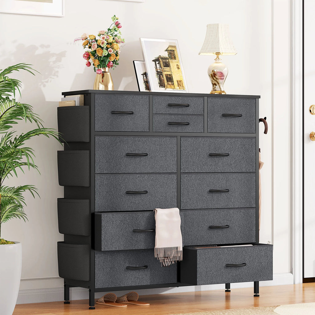 12 Drawer Fabric Dresser with Steel Frame and Wooden Top M7791