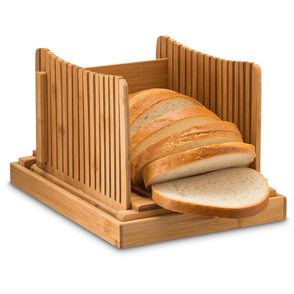 Foldable Bamboo Bread Slicer with Crumb Catcher Tray H970