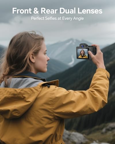 8K Digital Camera with Front and Rear Lens, Flash, Touch Screen, 64GB Card, 2 Batteries X89344