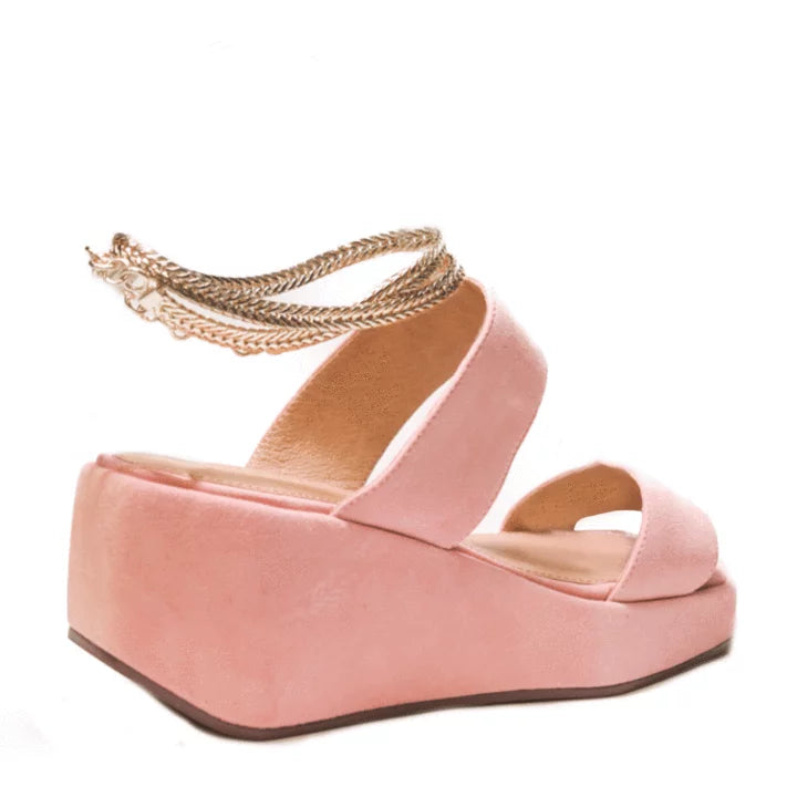 Blush Leather Wedge Platform Sandals X416