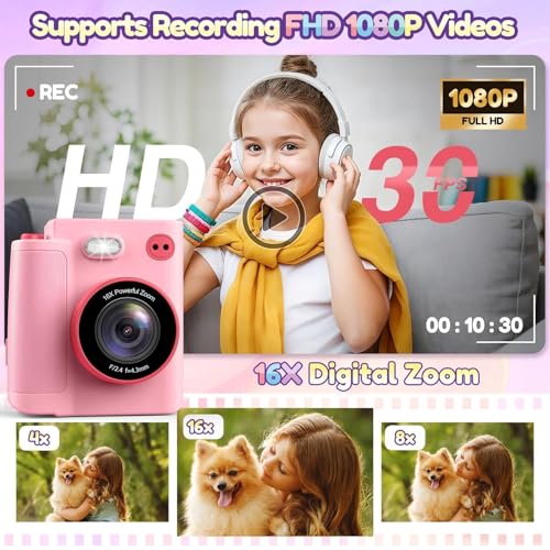 Instant Print Dual Lens Digital Camera with 32G SD Card Storage Bag Pink J26661