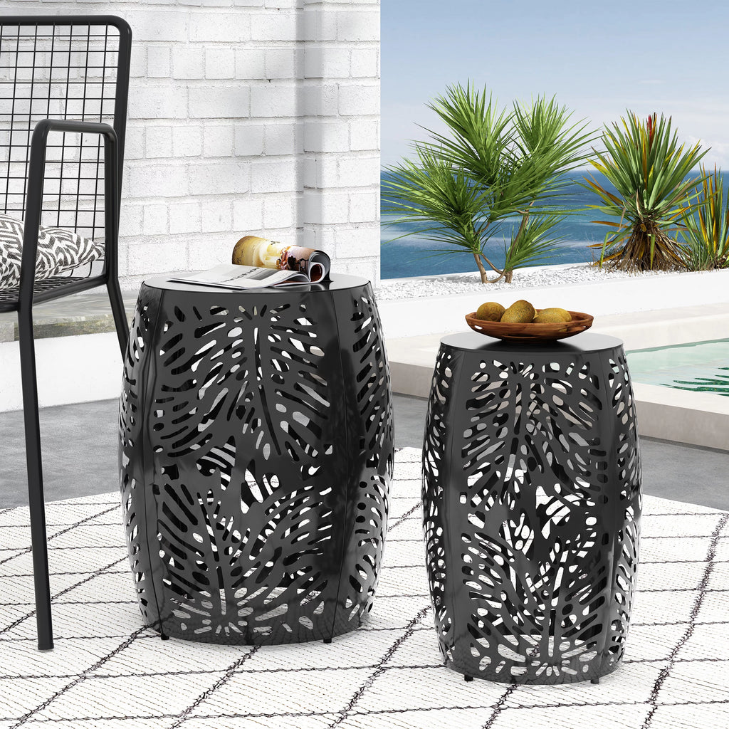 Black Metal Outdoor Side Tables, Set of 2 Z362826
