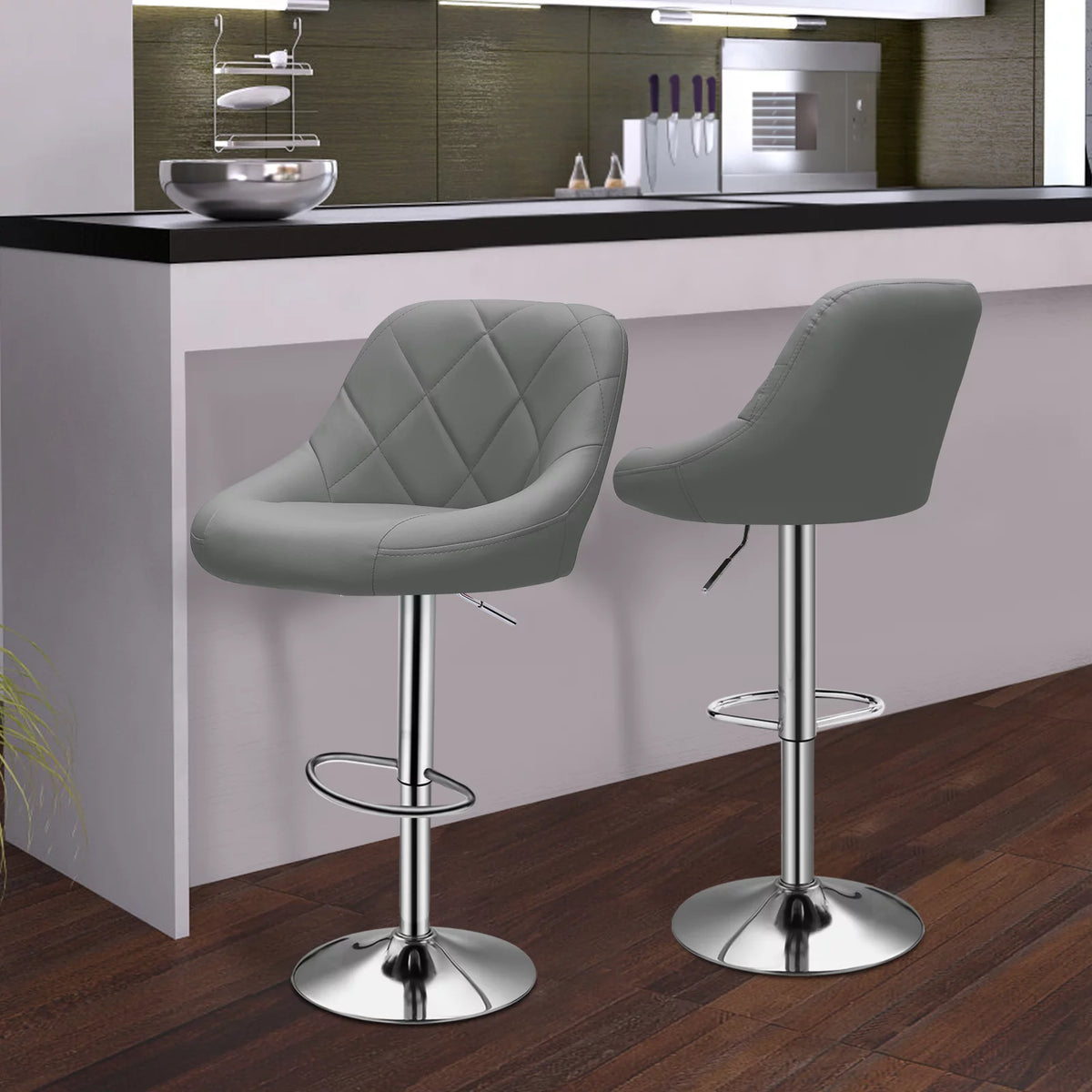 Set of 4 Grey Faux Leather Swivel Bar Stools U830