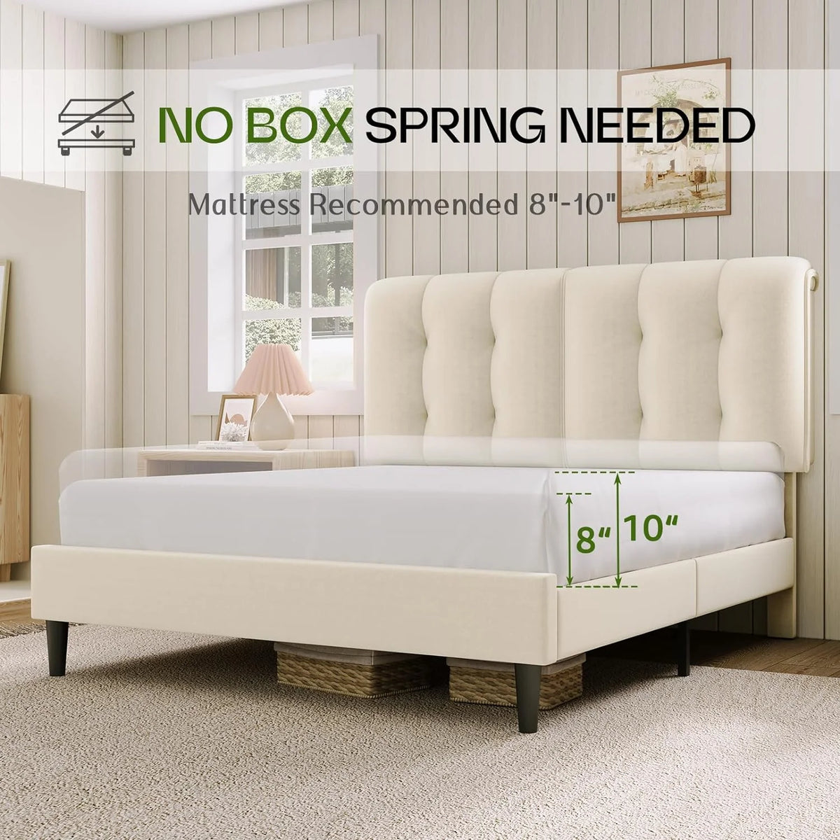 Queen Velvet Upholstered Platform Bed with Adjustable Headboard K9342