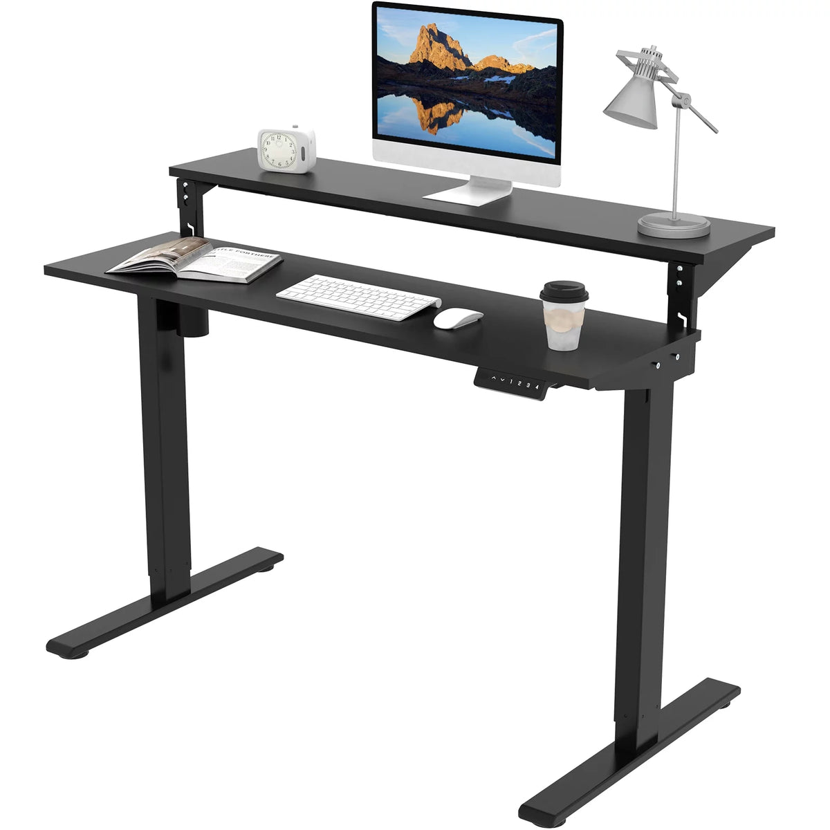 48"x24" Black 2-Tier Height Adjustable Standing Desk V40555