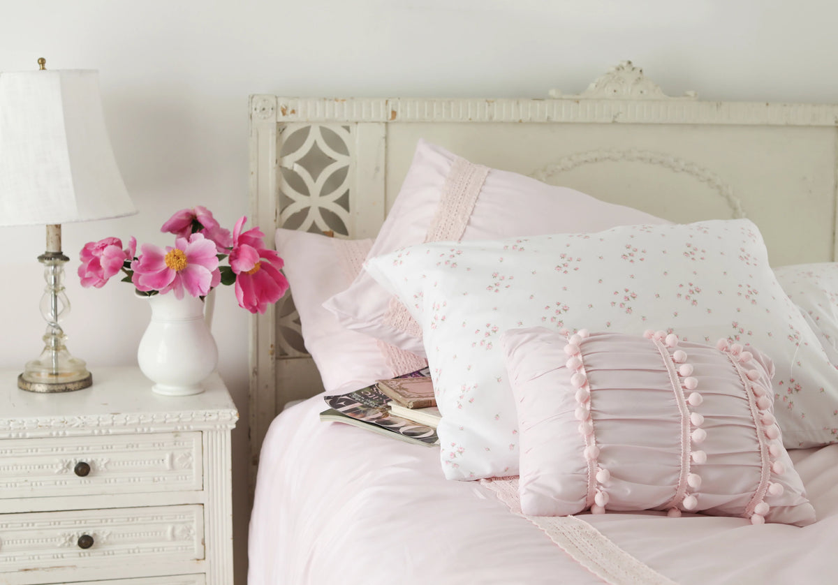Pink Crochet Stripe 4-Piece Microfiber Comforter Set A2287