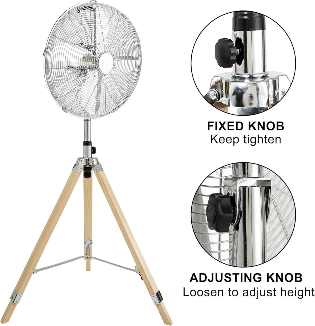 16 Inch Retro Tripod Fan, 3 Speeds, Adjustable Height O936