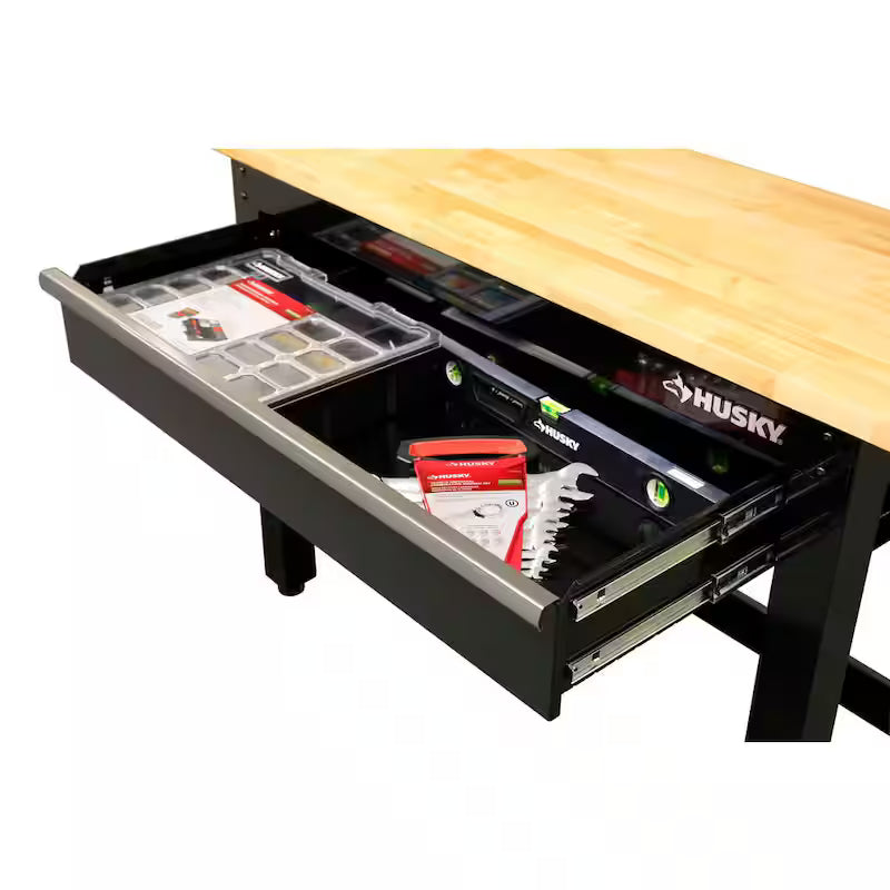 Black Solid Wood Top Workbench with Pegboard and 1 Drawer V3184