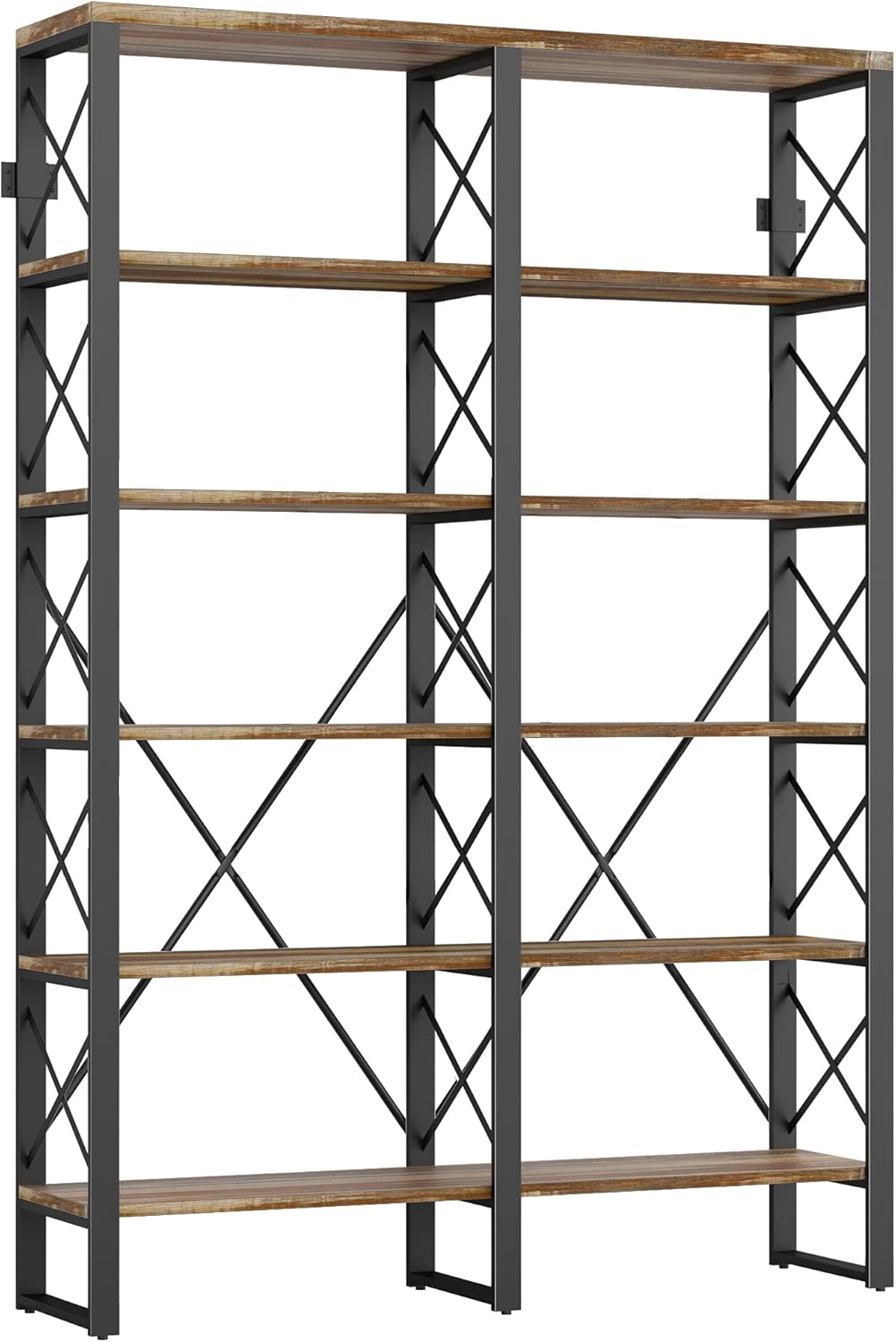 Double Wide 6-Tier Wood and Metal Bookshelf E65689