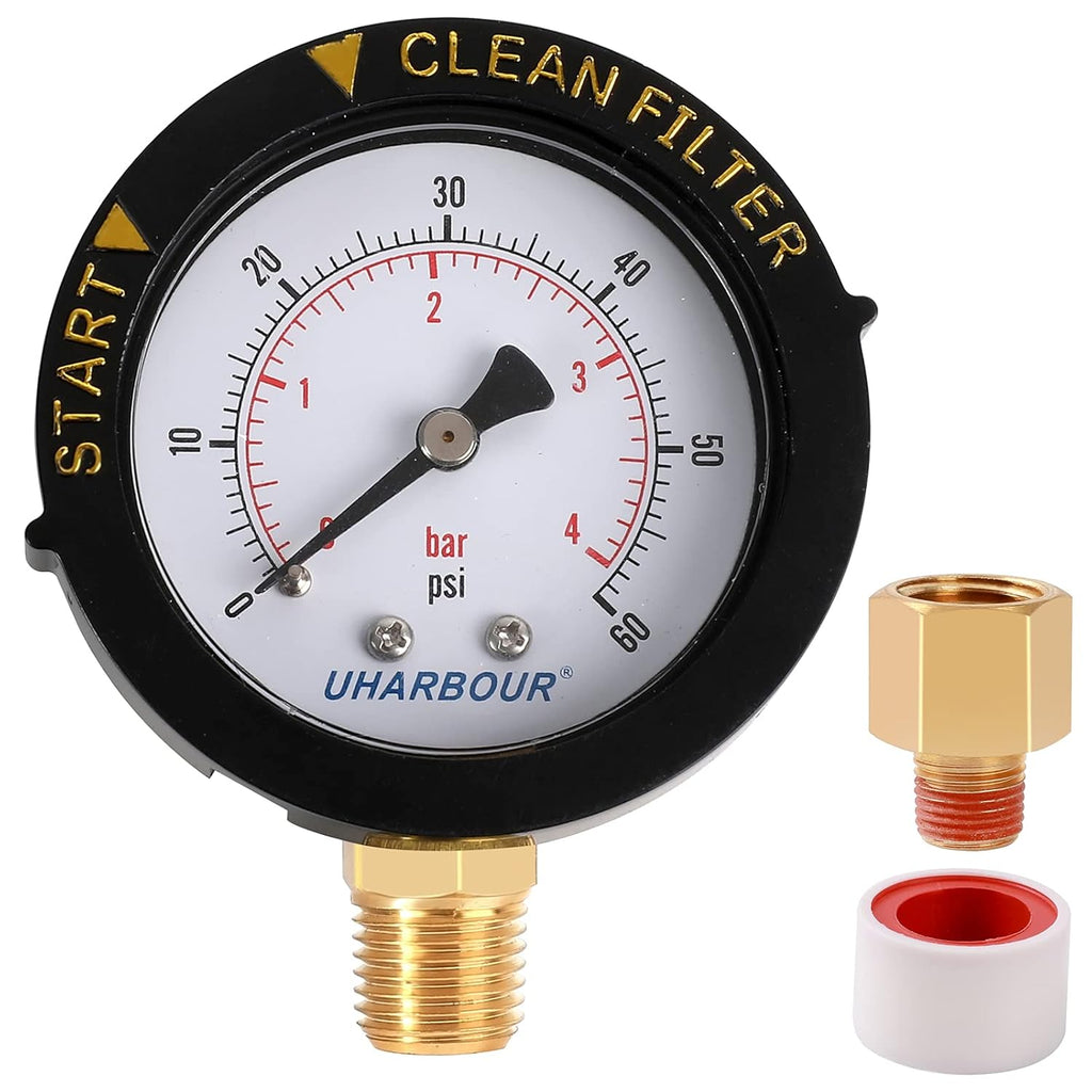 2 Dial Pool Pressure Gauge 60psi with Case and 1/4NPT Bottom Mount I5642