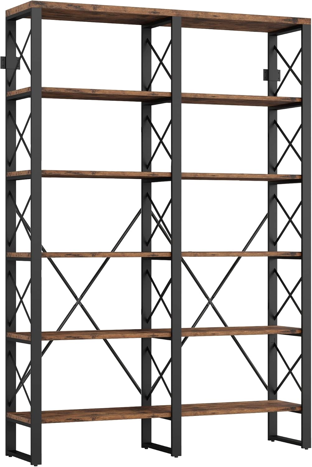 Double Wide 6-Tier Wood and Metal Bookshelf E65689
