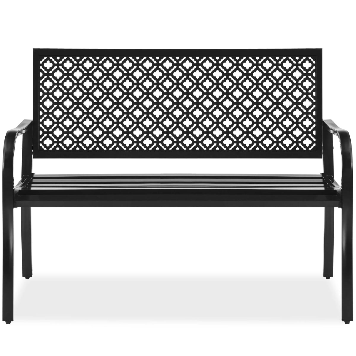 Indoor Outdoor Steel Garden Bench with Geometric Backrest O472