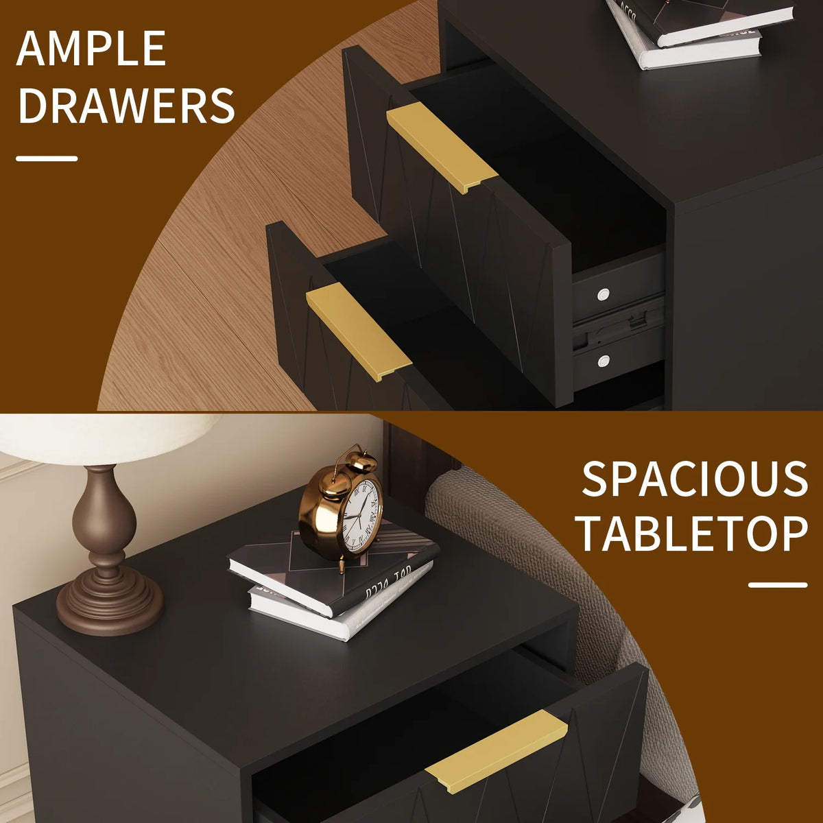 Black 2 Drawer Nightstand Bedside Table with Storage O7871