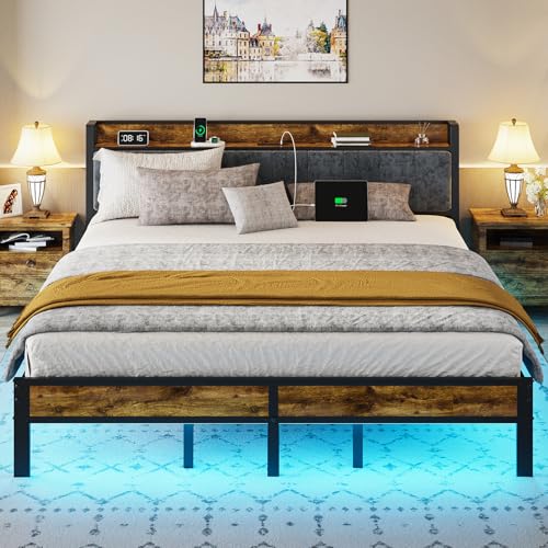 Full Bed Frame with Storage Charging Station Headboard P669971