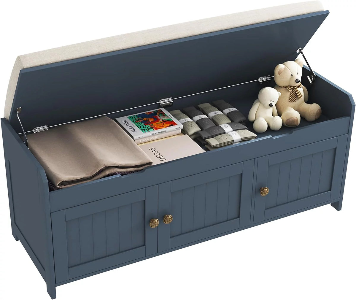 Blue Lift Top Storage Shoe Bench Y832552