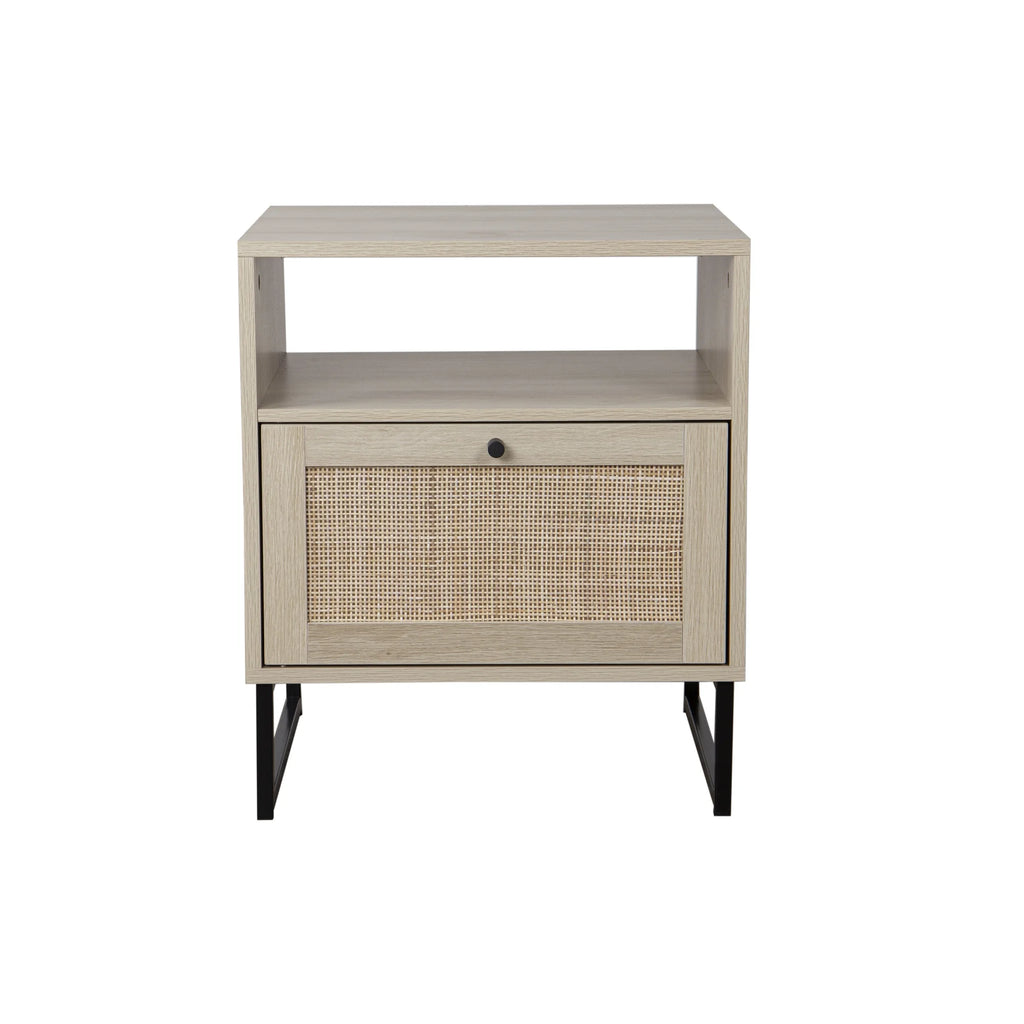 Natural Oak Wood Black Accent Storage End Table T61695