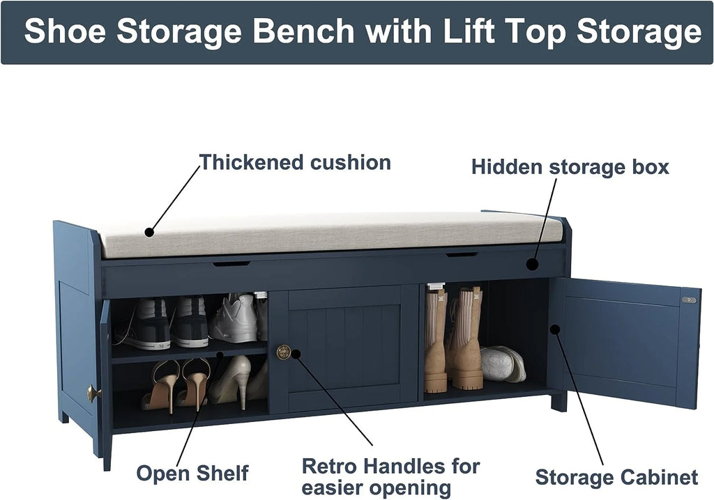Blue Lift Top Storage Shoe Bench Y832552