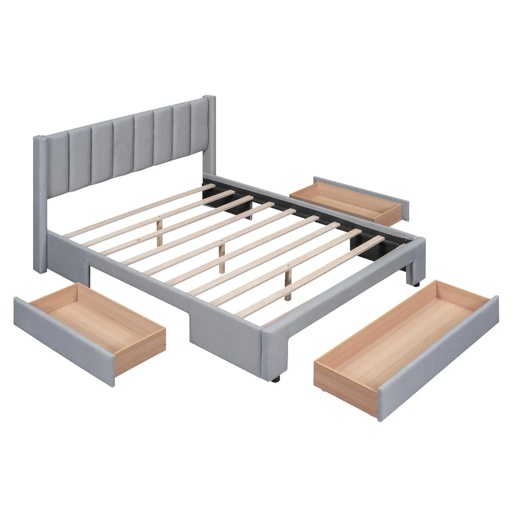 Queen Size Upholstery Platform Bed with Three Storage Drawers G94010